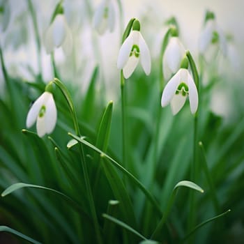 Spring flowers. Beautiful first spring plants - snowdrops. (Galanthus) A beautiful shot of nature in springtime.