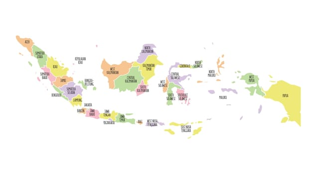 Indonesia political map with region names.