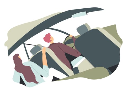 Car trip of man and woman, couple or family vector