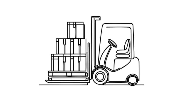 Continuous one line drawing forklift truck with boxes.