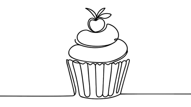One single line drawing of fresh sweet muffin cake online shop logo vector illustration.