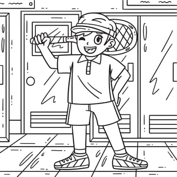 Tennis Boy with Tennis Racket Coloring Page