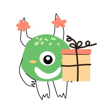 Cute monster girl with bow and gift box