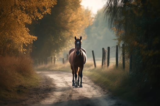 Beautiful Horse On A Countryside Road