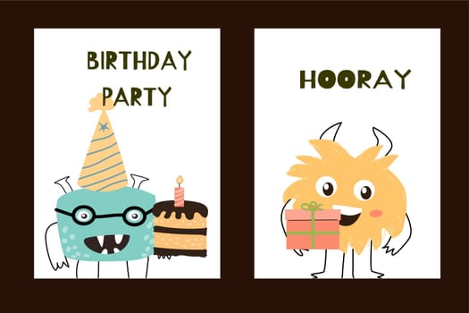 Set of posters with cute monsters for party