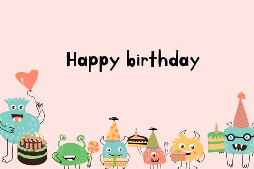 Celebration happy birthday monster background - card template