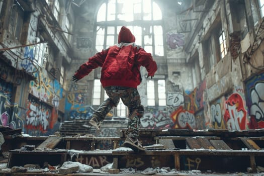 Person in Red Jacket With Graffiti