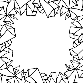 Winter crystal geometry frame for card or invite, scrapbook, coloring book. Vector abstract black and white color background