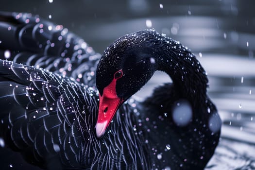 Black swan on water surface, close up
