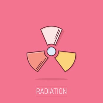 Nuclear radiation icon in comic style. Radioactivity cartoon vector illustration on isolated background. Toxic splash effect sign business concept.
