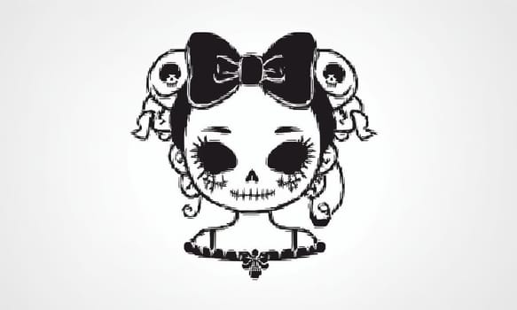 Cute girl with sugar skull makeup. Hand drawn simple illustration