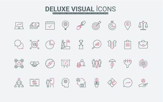 Business process, methodology, ideas of product or startup development line icons set