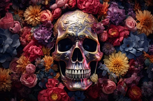 Vibrant Skull flowers. Generate Ai