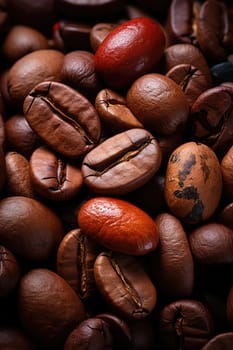 Close-up Roasted coffee beans. Colombian coffee