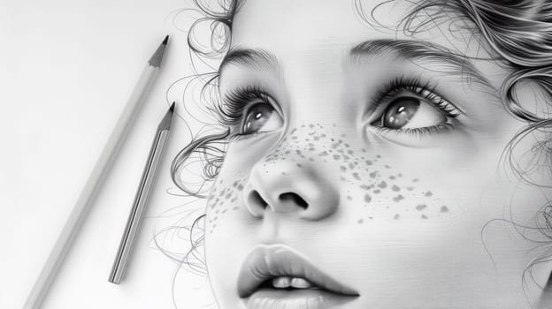A drawing of a little girl with freckles and eyes