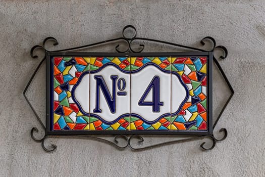 Number 4, four, house number decorative ceramic tile digit 