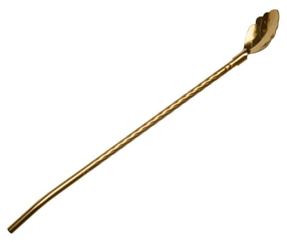 Golden cocktail spoon straw on isolated background