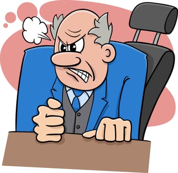Cartoon illustration of angry boss or businessman behind the desk