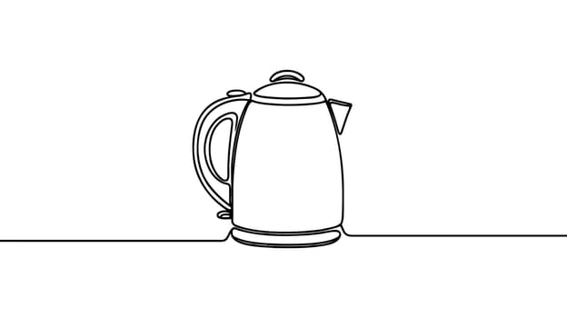 Single continuous line drawing kettle with handle. Camping cooking equipment. Gas stove kettle.