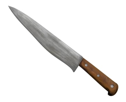 Large Knife With Wooden Handle on White Background