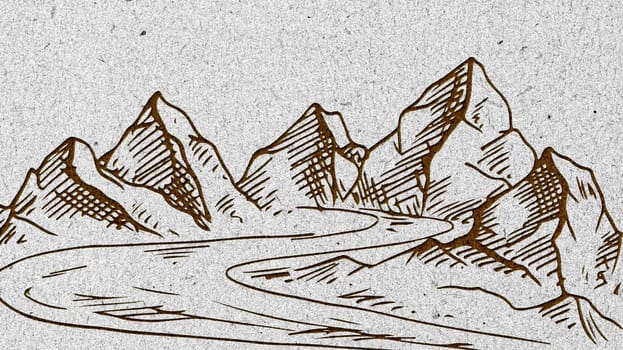 Mountain Landscape With Road drawing