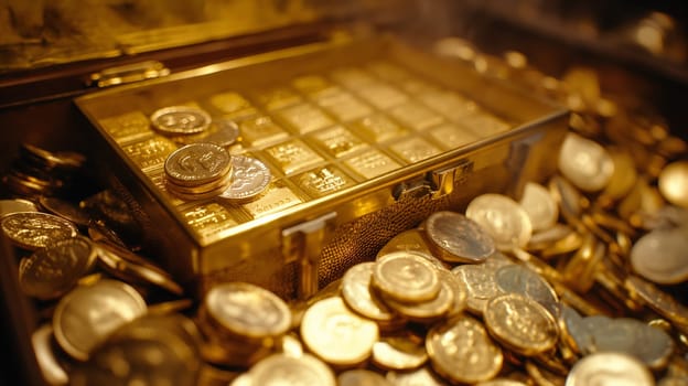 Treasure Chest Overflowing With Gold Bars and Coins