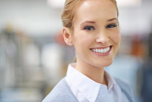 Woman, psychologist and confidence with smile in portrait at workplace, professional or closeup or happy. Female, doctor or counsellor with career, working or job at practice or therapist in Toronto