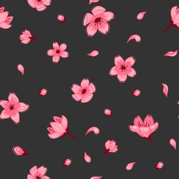 Sakura Blossom Teal Background Pattern