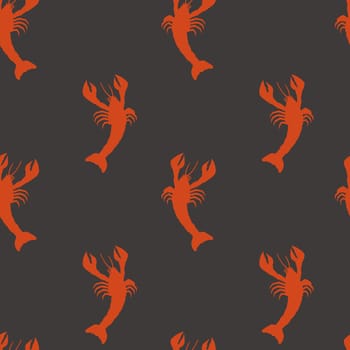Vector illustration, seamless lobster pattern, isolated on black.