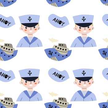 Cute marine baby seamless pattern with nautical boy elements