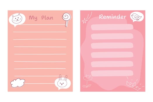 Cute templates for memo, reminder or to do list with animals. Paper notes. Vector illustration