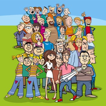Cartoon illustration of people characters in the crowd
