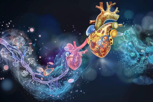 Anatomical Drawing of Human Heart Beside Real Human Heart