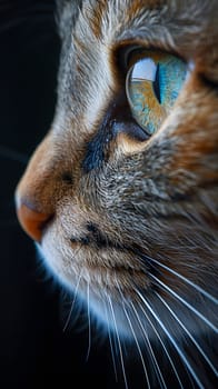 Closeup of a Felidae cat with electric blue eyes and whiskers