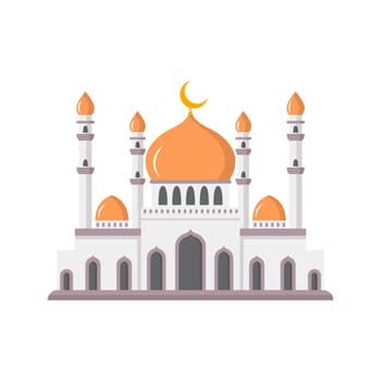 Vector cartoon flat islamic mosque. Ramadan muslim icon isolated on white background. Arabian mosque building with minarets. Eid Al-Fitr illustration
