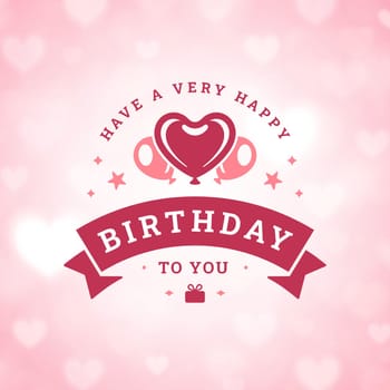Happy birthday pink heart ribbon vintage ribbon greeting card typographic template vector