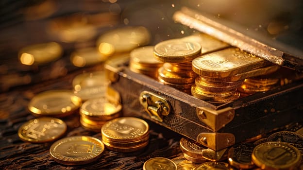 Golden Coins Overflowing From a Treasure Chest