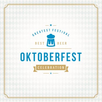 Oktoberfest beer festival celebration vintage greeting card or poster and checkered background vector illustration.