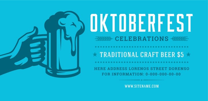 Oktoberfest flyer or banner retro typography vector template design willkommen zum invitation beer festival celebration.