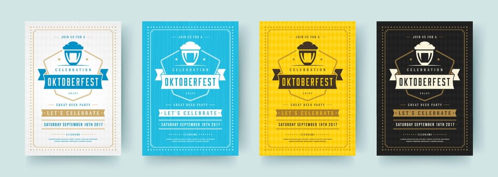 Oktoberfest flyers or posters retro typography vector templates design invitations beer festival celebration.