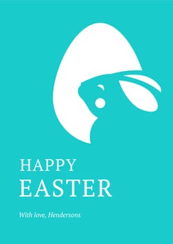 Happy Easter vintage blue greeting card rabbit chicken egg silhouette design template vector flat illustration. Religious holiday festive postcard celebration decor cute bunny animal painted eggshell