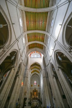 MADRID, SPAIN, Nov 17, 2023, Interior of main nave of the Cathedral of Santa Maria la Real de la Almudena