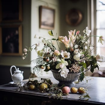Beautiful bouquet of flowers in vase. Floral arrangement