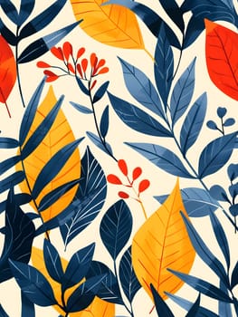 Creative arts design with azure and orange leaves on white textile background