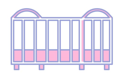 Cot for newborn babies, isolated crib for kids, cradle for children. Isolated bed furniture for toddlers nursery room. Place for sleeping, wooden structure and blankets. Vector in flat style