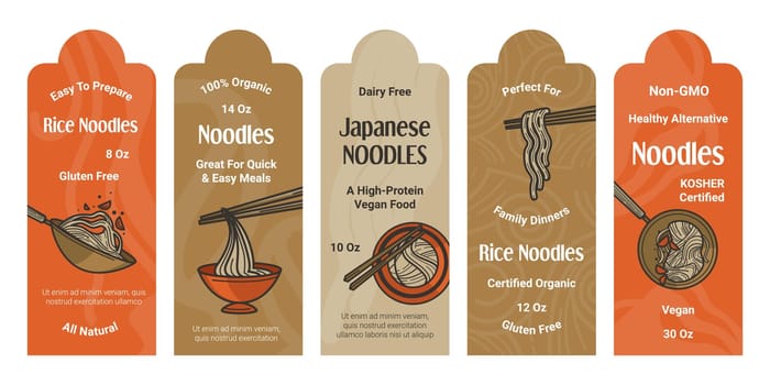 Package label design, emblem set for rice noodles