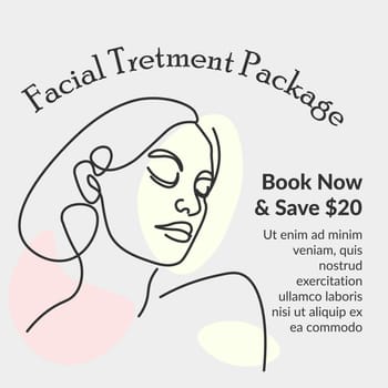 Beauty and facial treatment package for skin and body wellness. Book now and save money, Advertisement promotional banner for clients of spa salons luxury procedures. Vector in flat style illustration