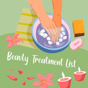Beauty treatment list, spa salon procedures vector