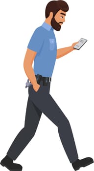 Walking policeman with mobile phone