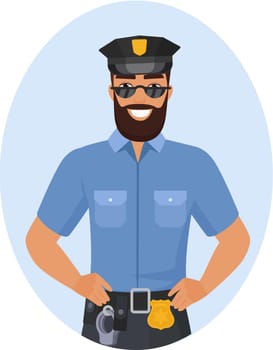 Smiling policeman with hands on hips